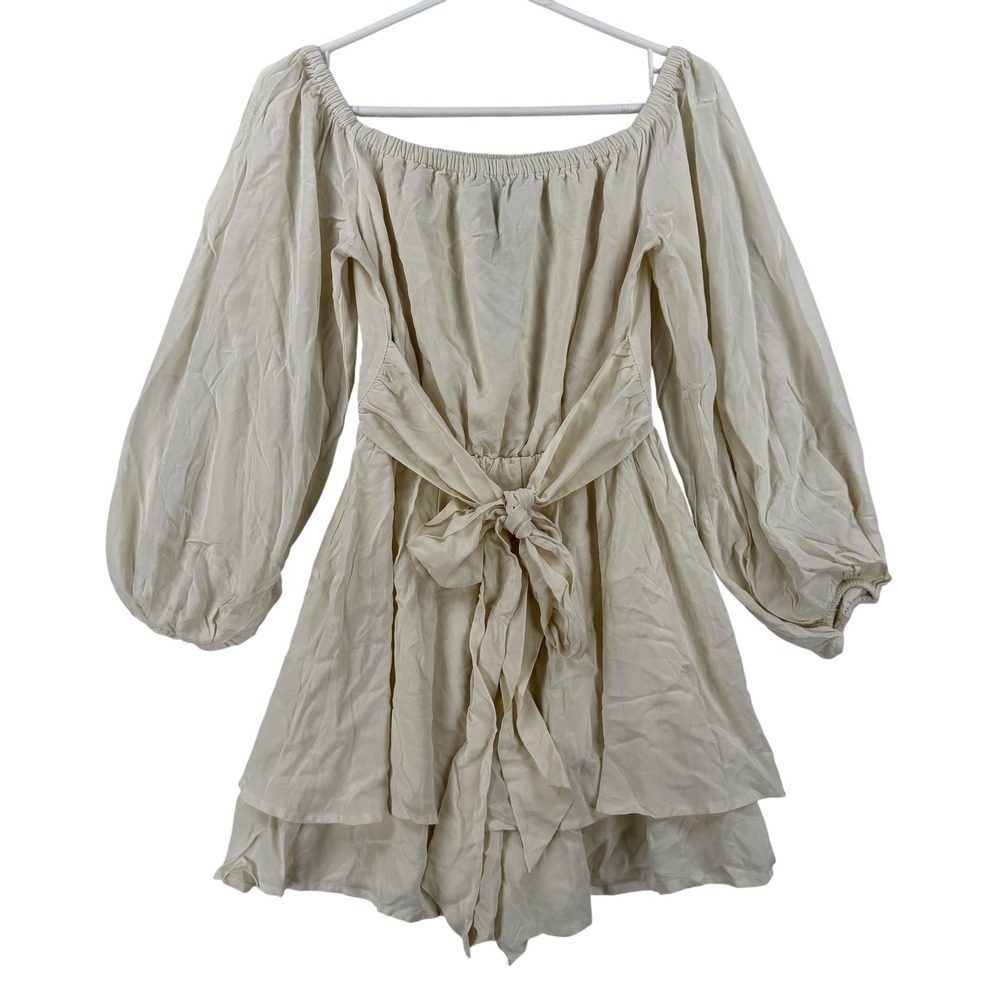 Express Romper Womens XS Ivory‎ Long Sleeve Off Shoulder Belted Layered Boho NWT
